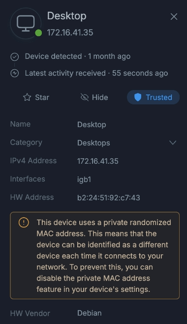 private MAC addresses warning