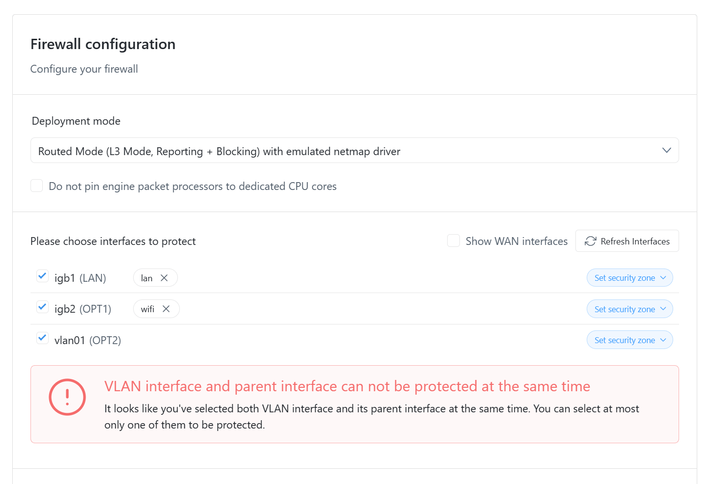 notification on parent interface and child interface selection