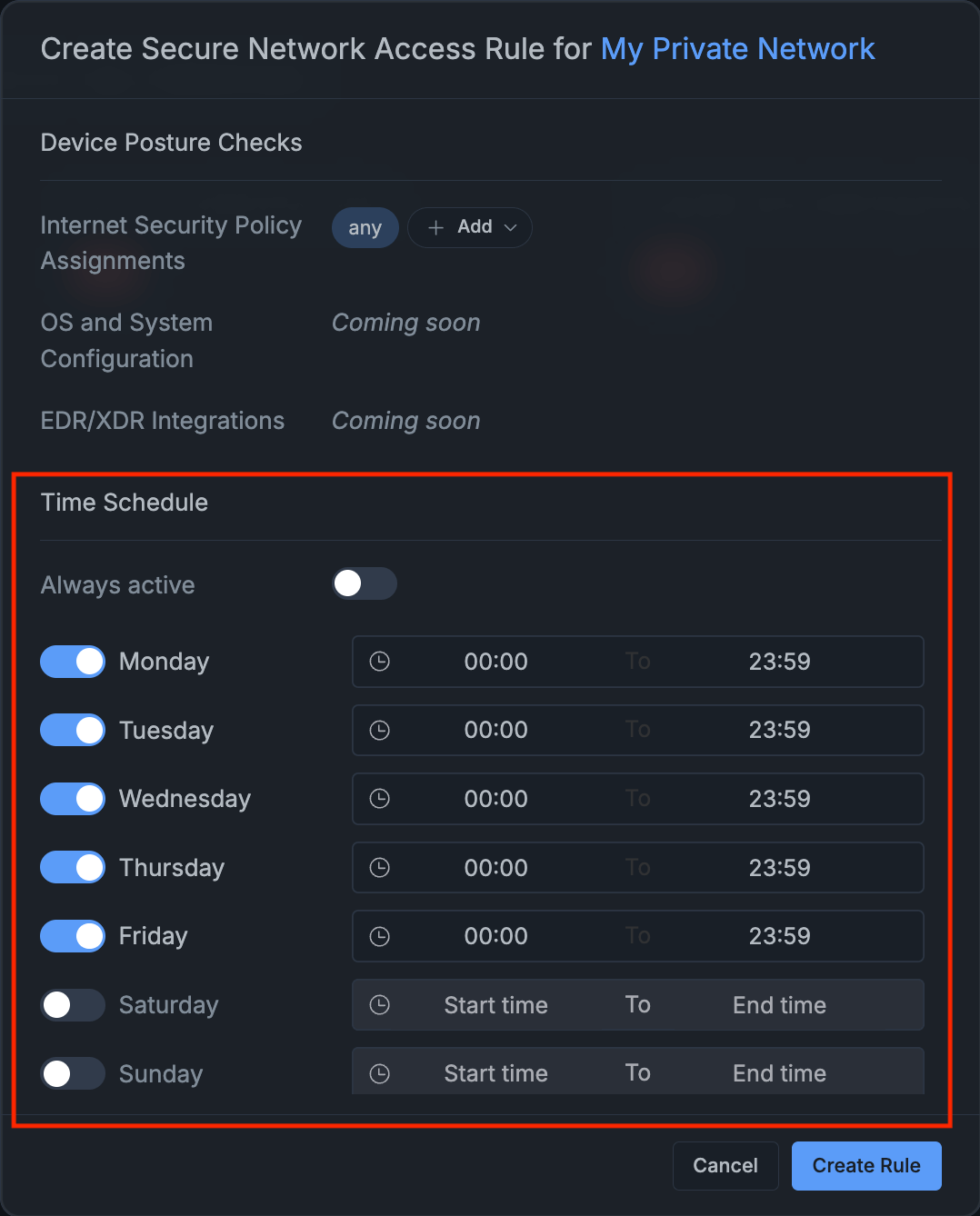 Time Schedule Network Access Rule