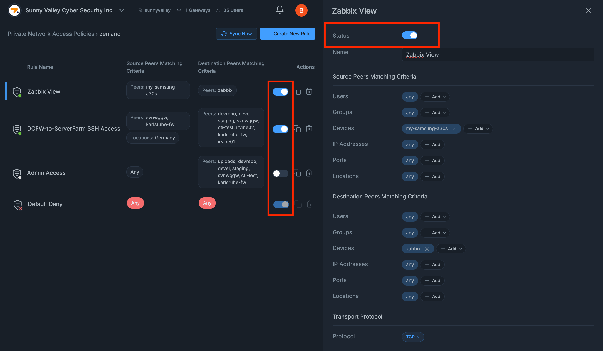 Settting policy status