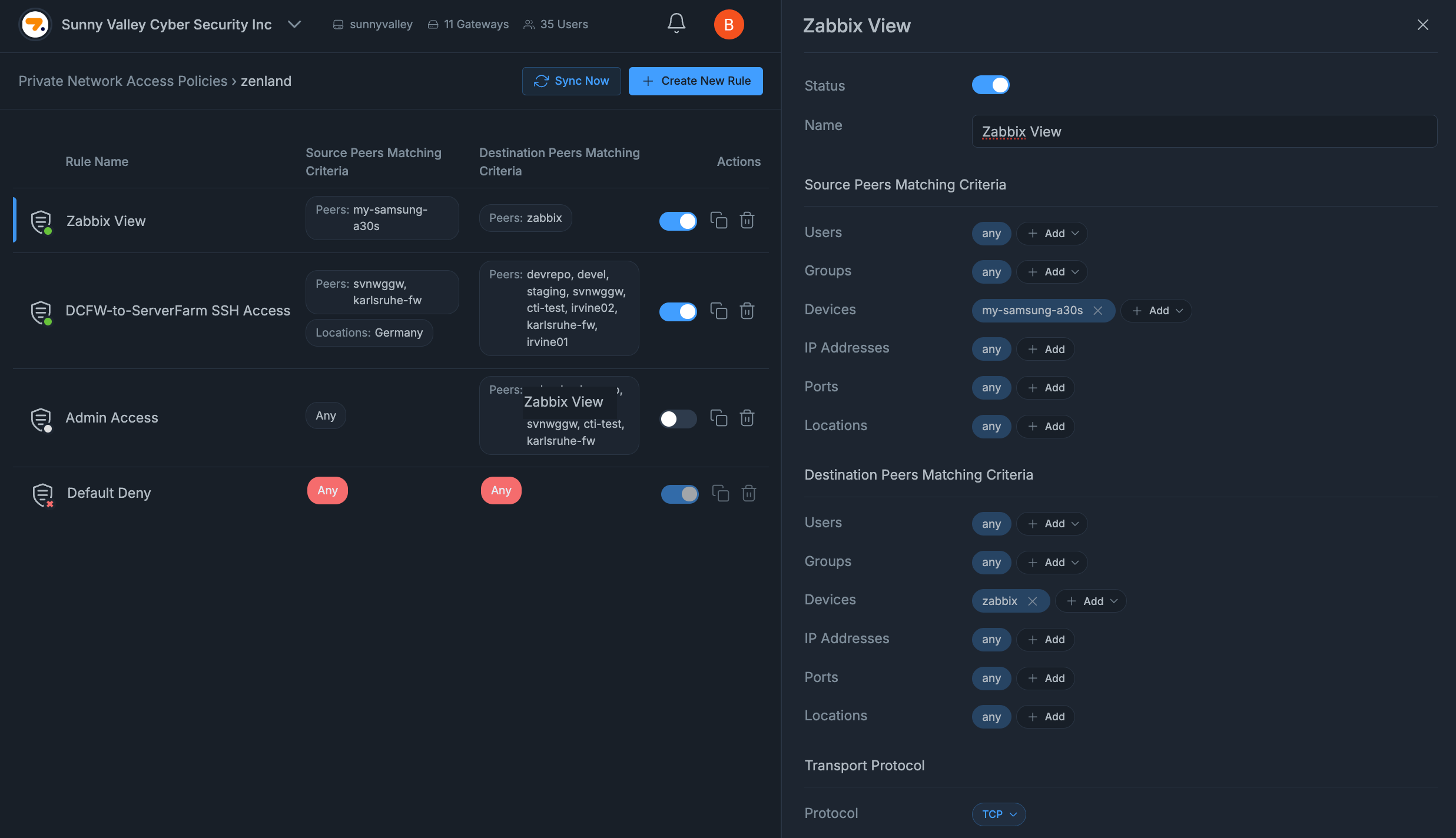 Editing Private Network Access Policy