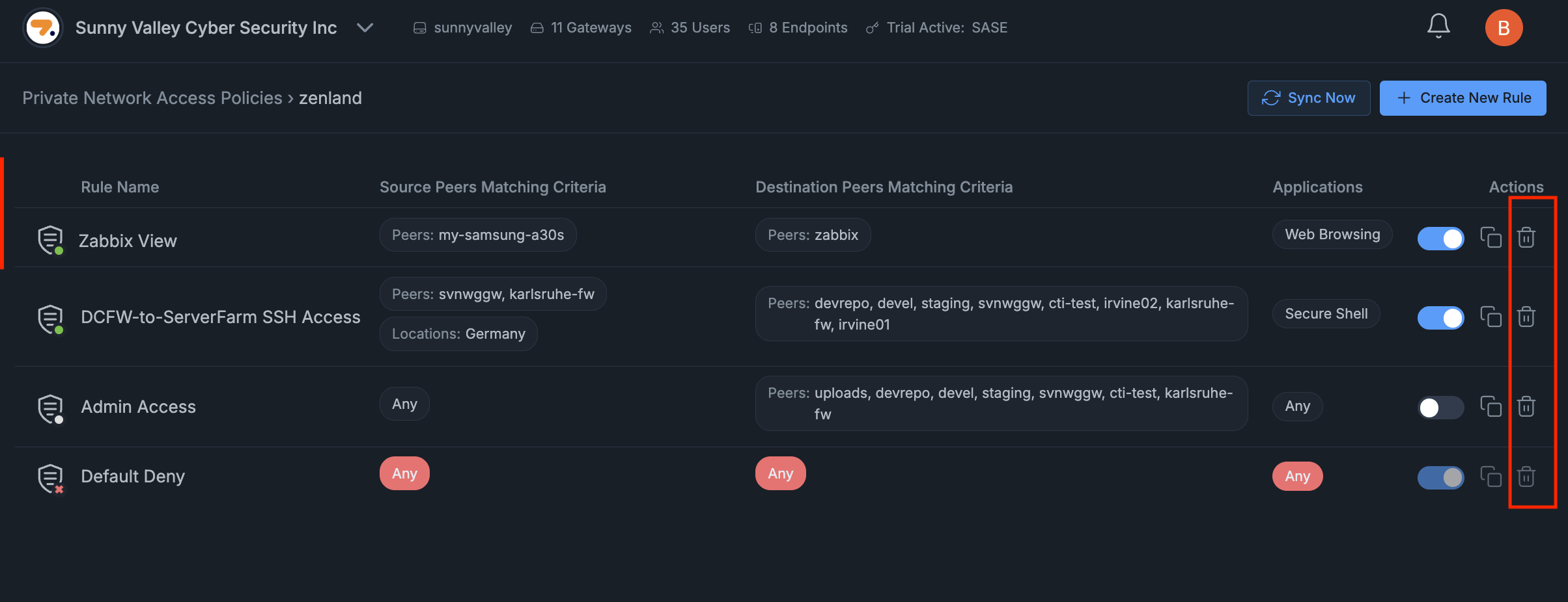 Deleting Private Network Access Policy