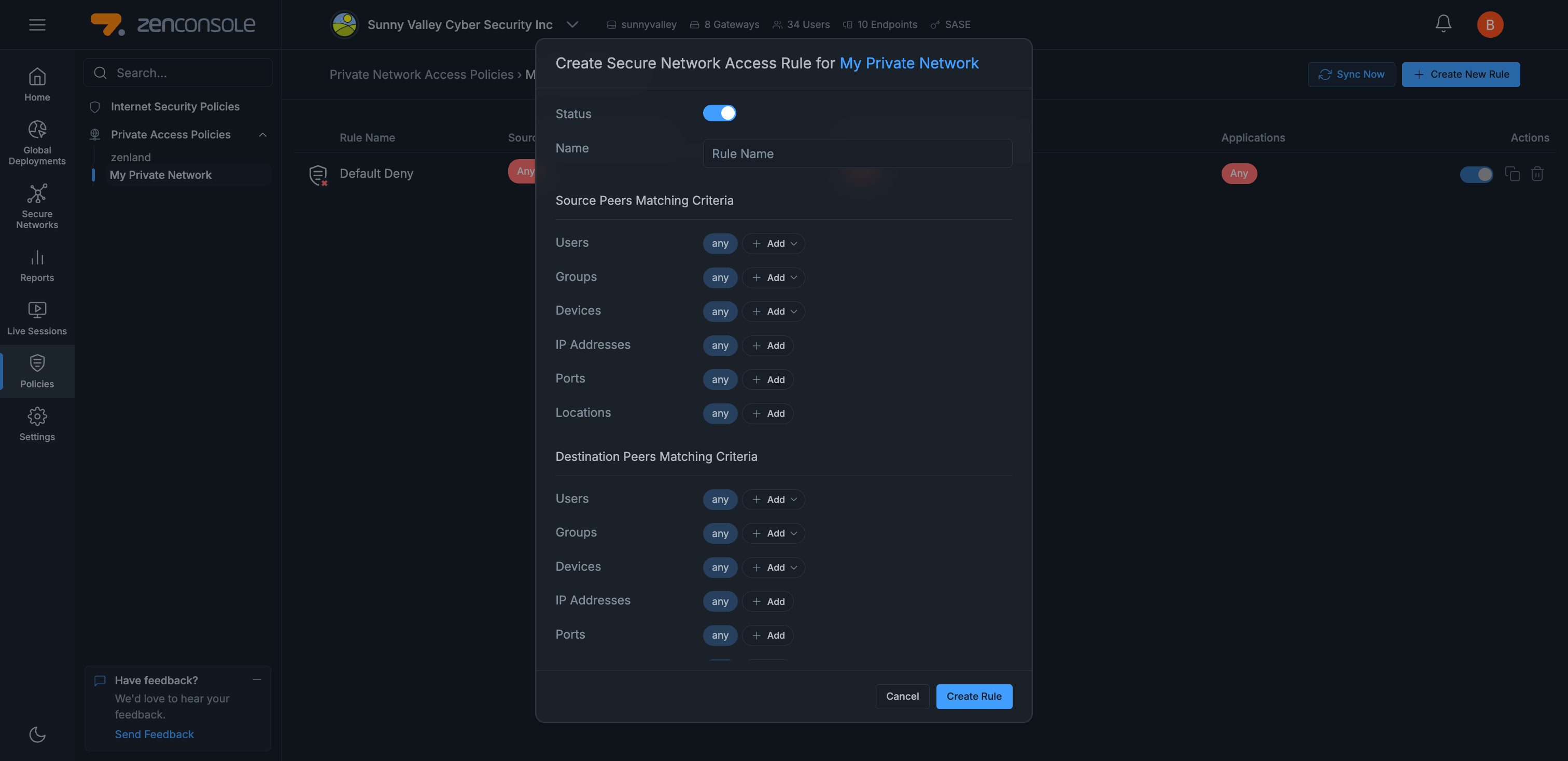 Creating Secure Network Access Rule