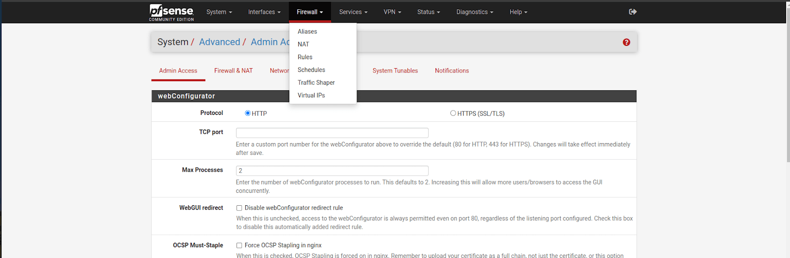 pfSense Top-Down navigation