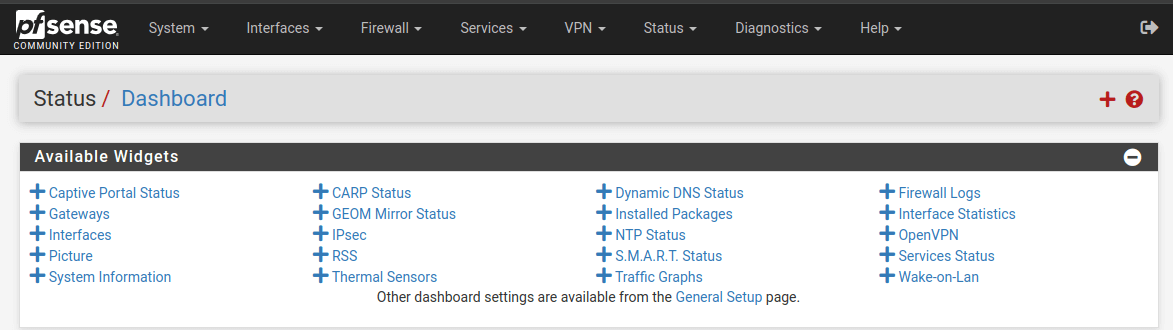 pfSense dashboard widgets