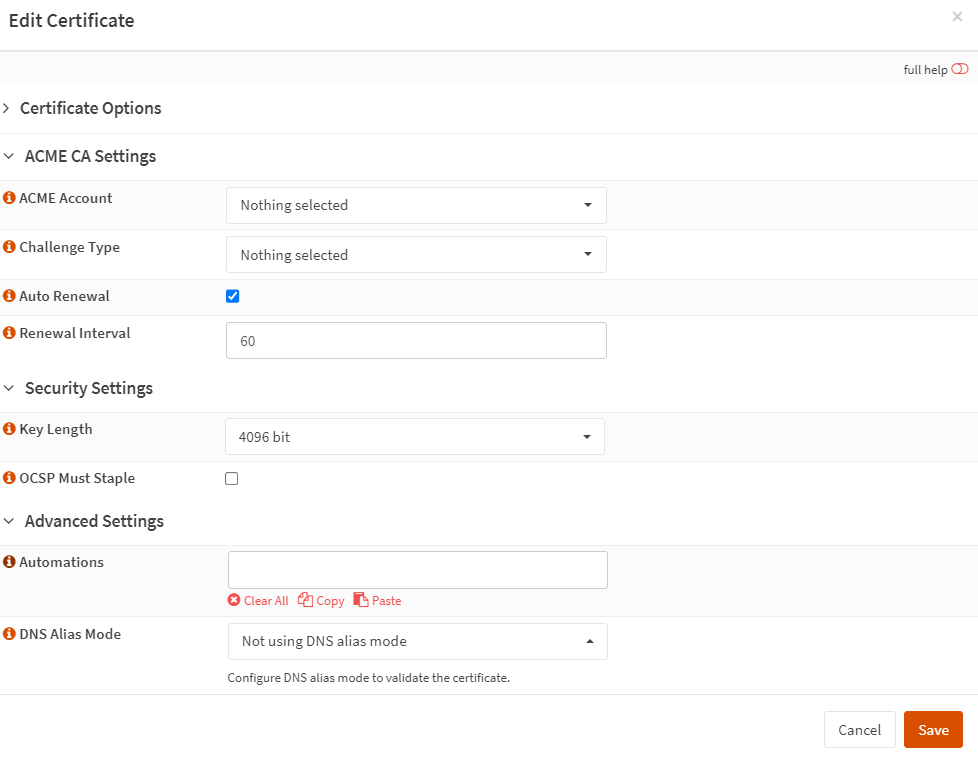 ACME CA security settings