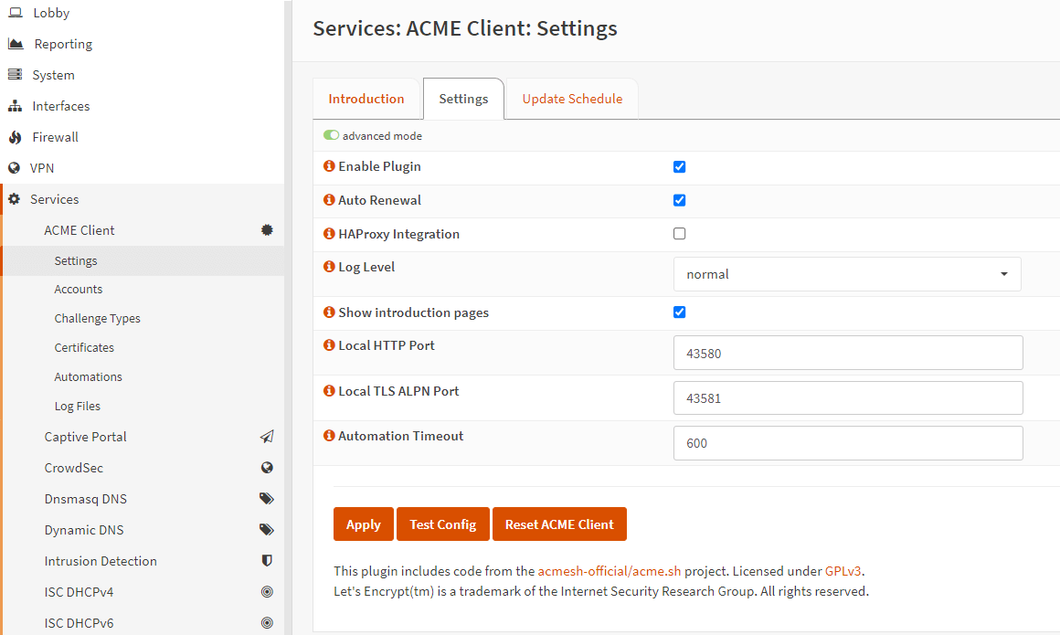 ACME Client Settings