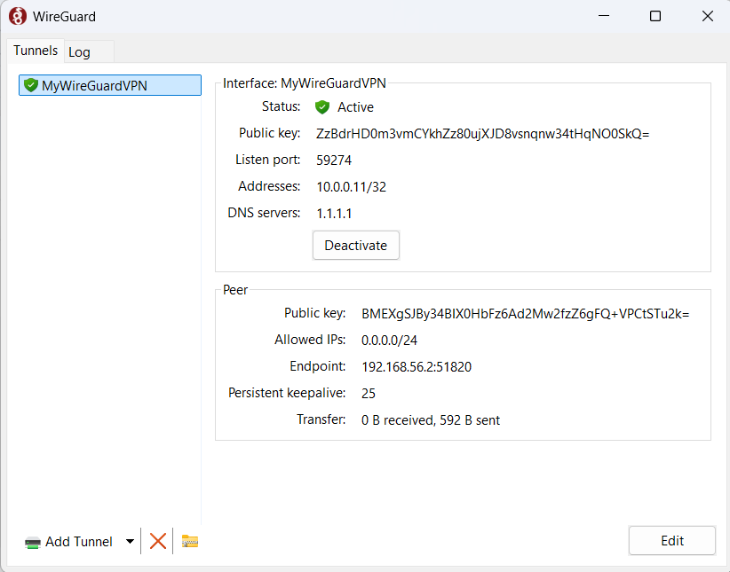 activating the wireguard tunnel on windows client