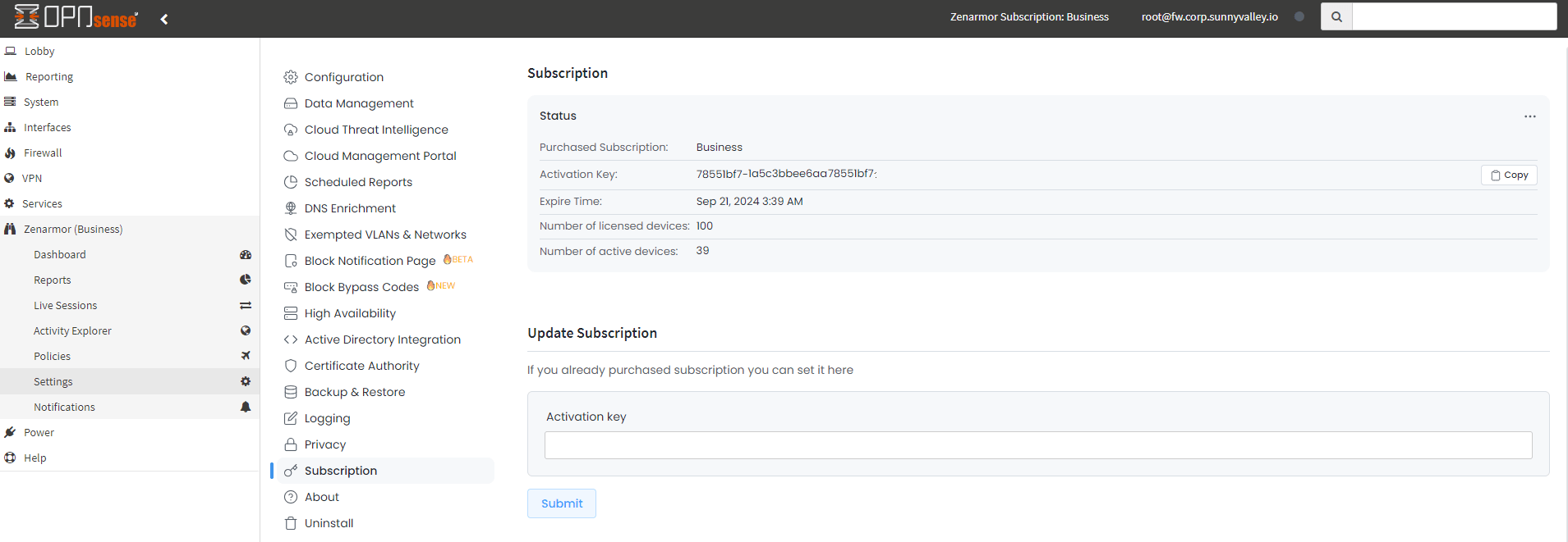 Number of Active Devices used for Subscription on OPNsense UI