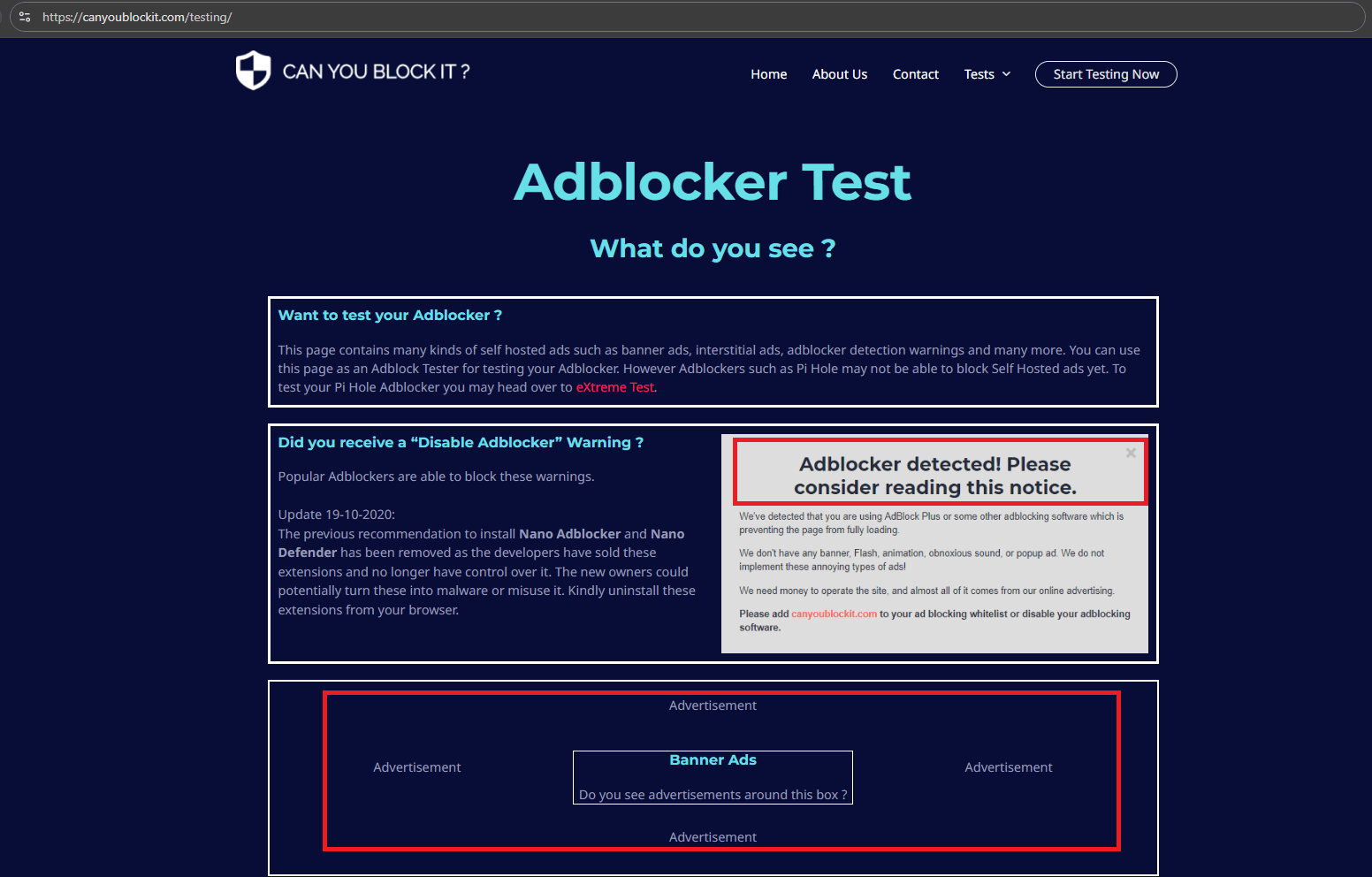 Adblocker Test page
