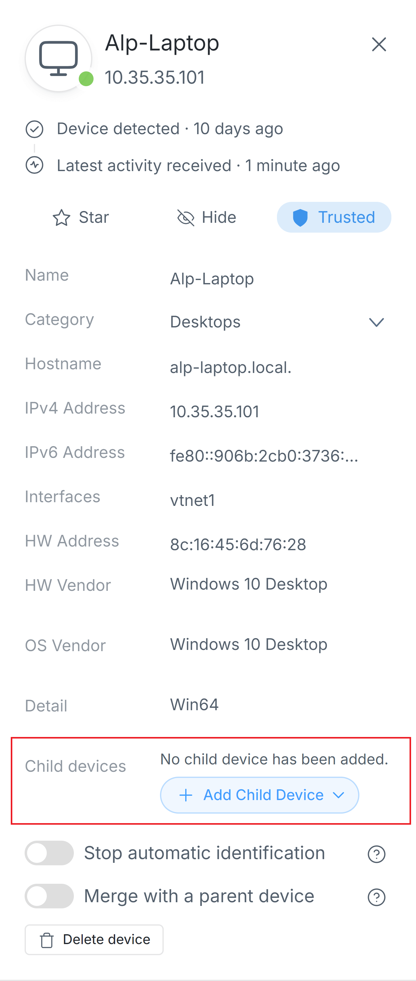 Adding a child device