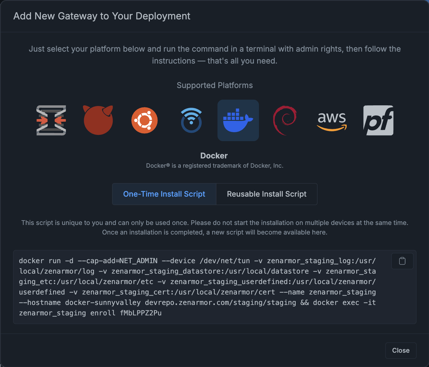 Adding a Docker Gateway on Zenconsole - zenarmor.com