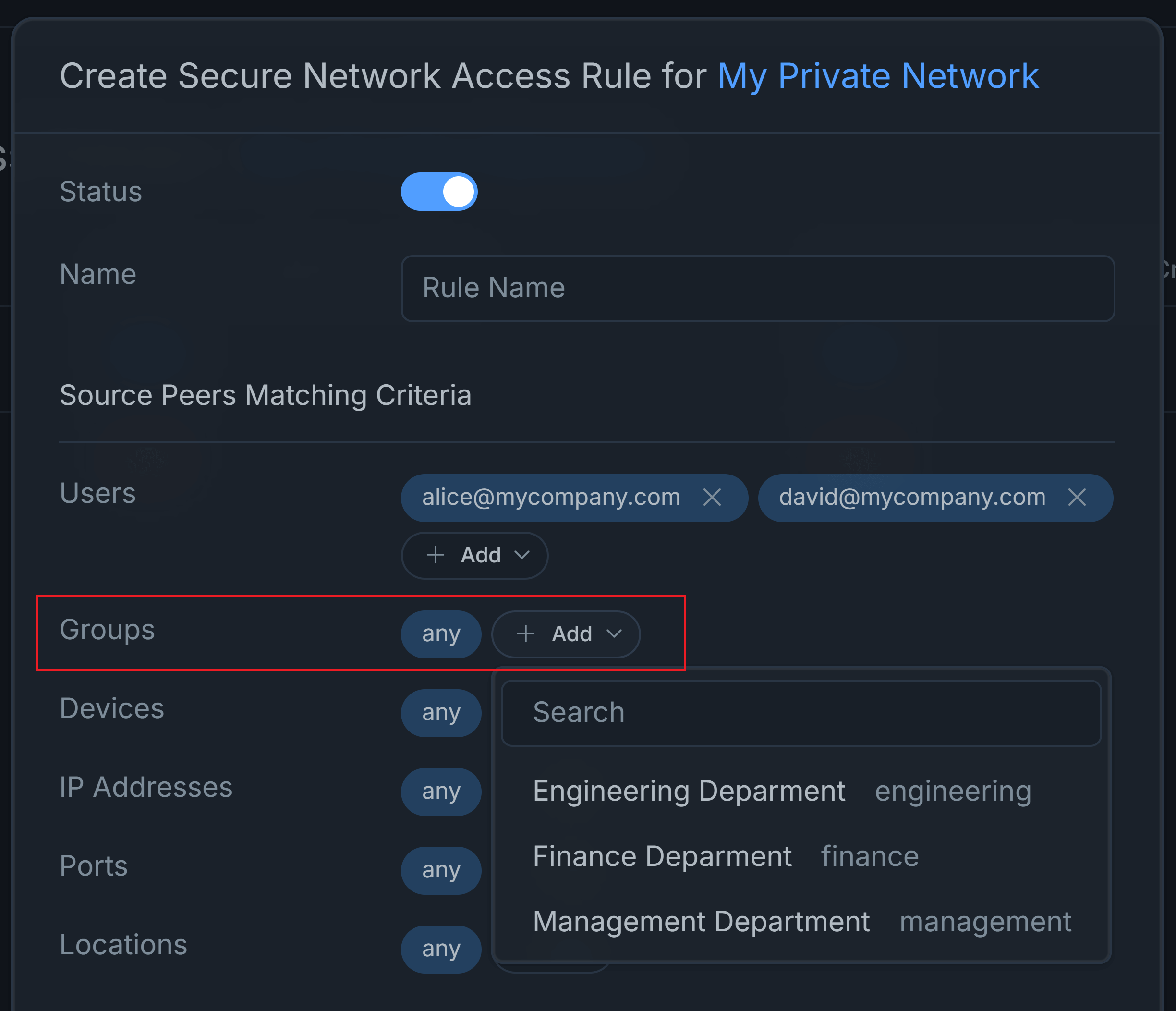 Add Groups to Network Access Rule