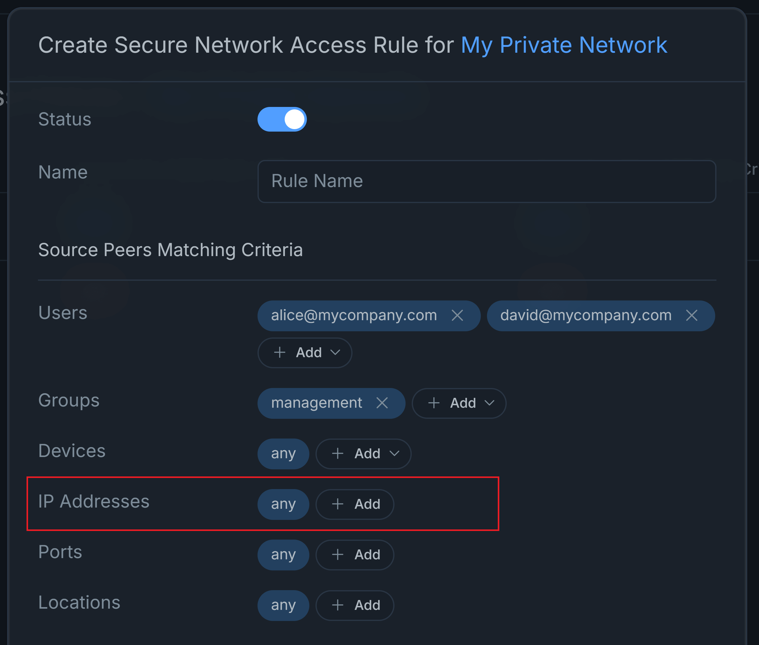 Add IP Addresses to Network Access Rule