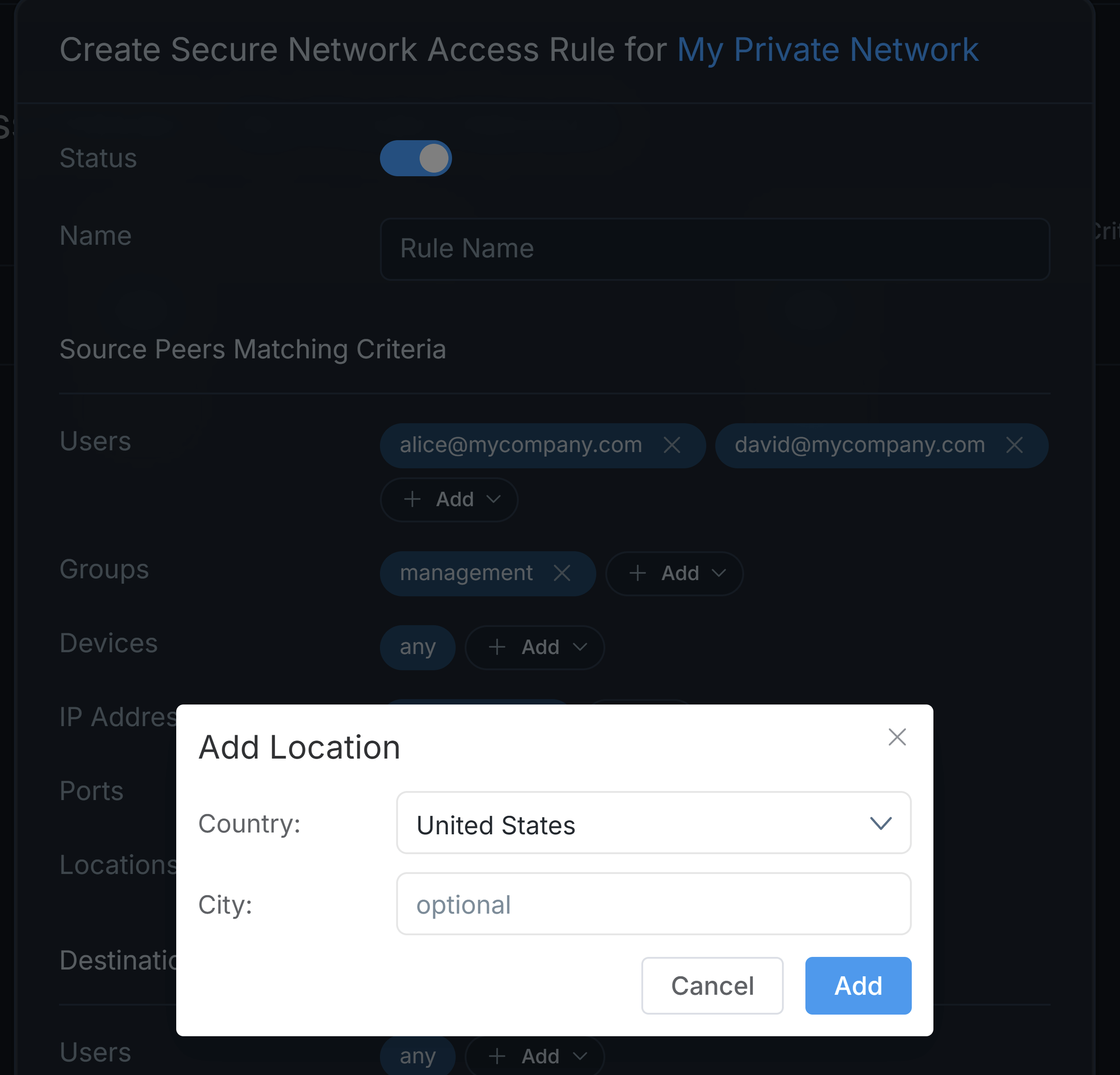 Add Locations to Network Access Rule