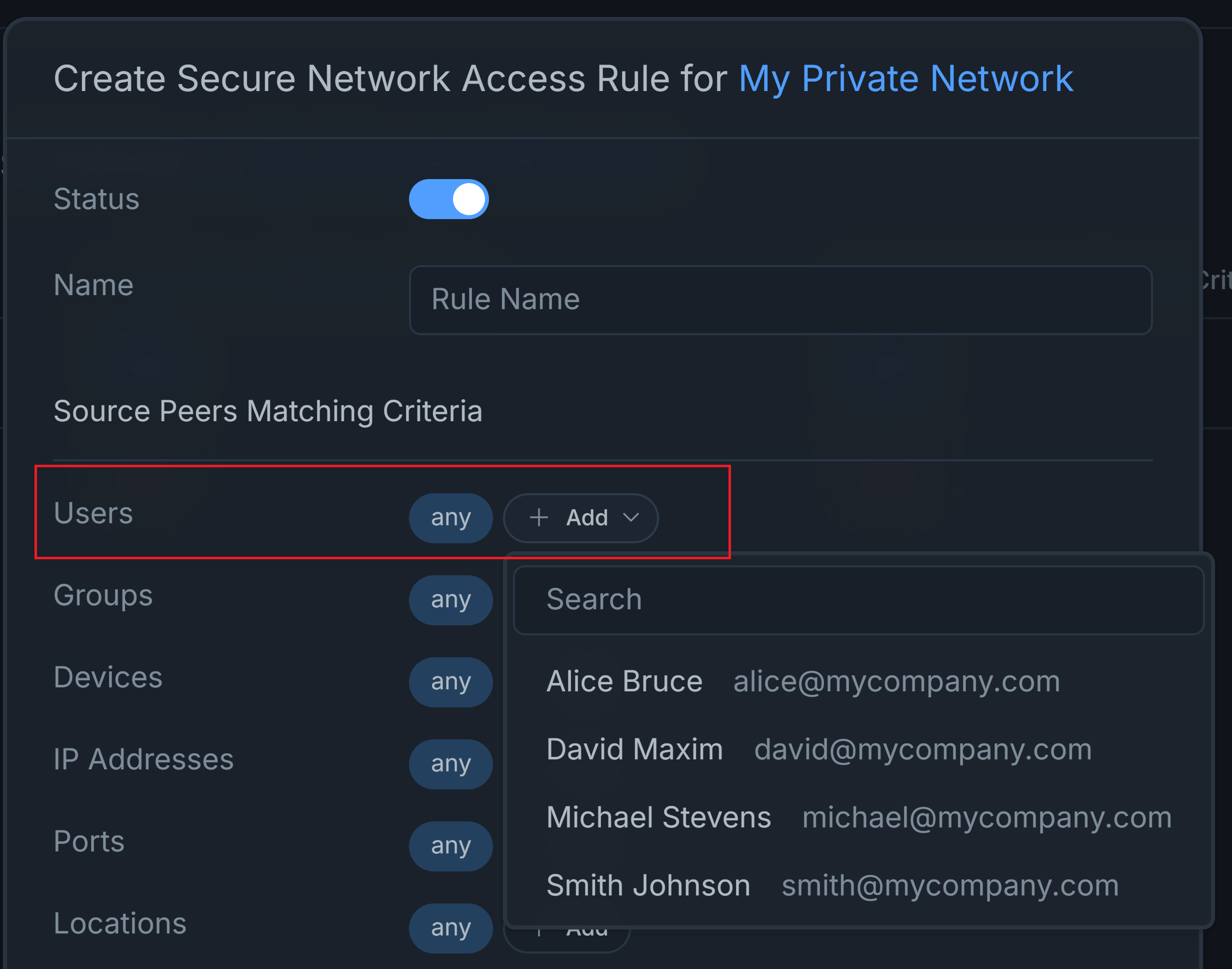 Add Users to Network Access Rule