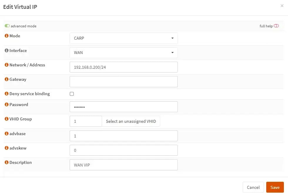 Adding VIP address on WAN interface of master node