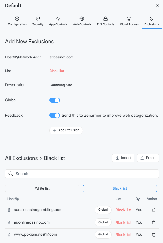 Adding Blacklist
