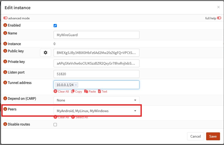adding vpn client endpoints to the wireguard server configuration