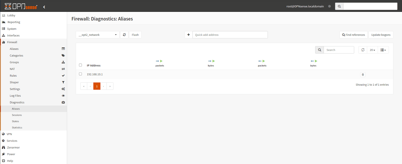 OPNsense Firewall Diagnostics via Aliases