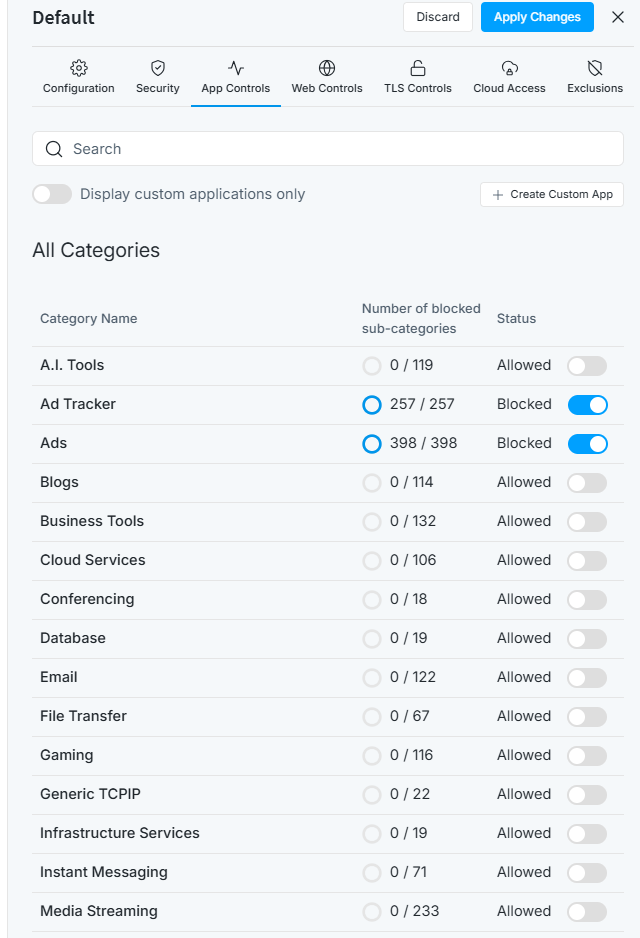 App Rules for Default Policy