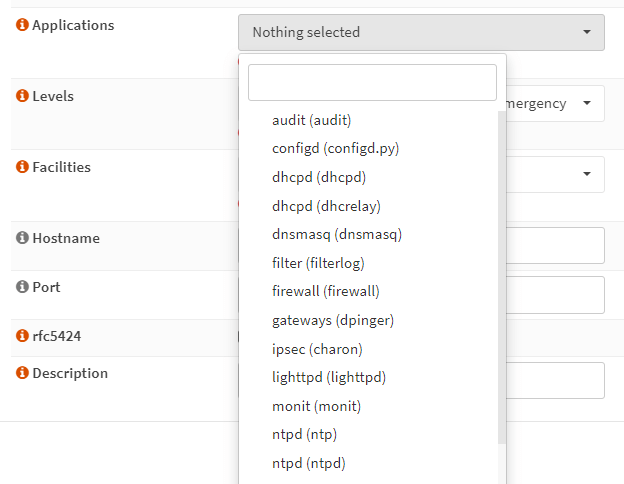 Selecting Applications for Logging targets on OPNsense