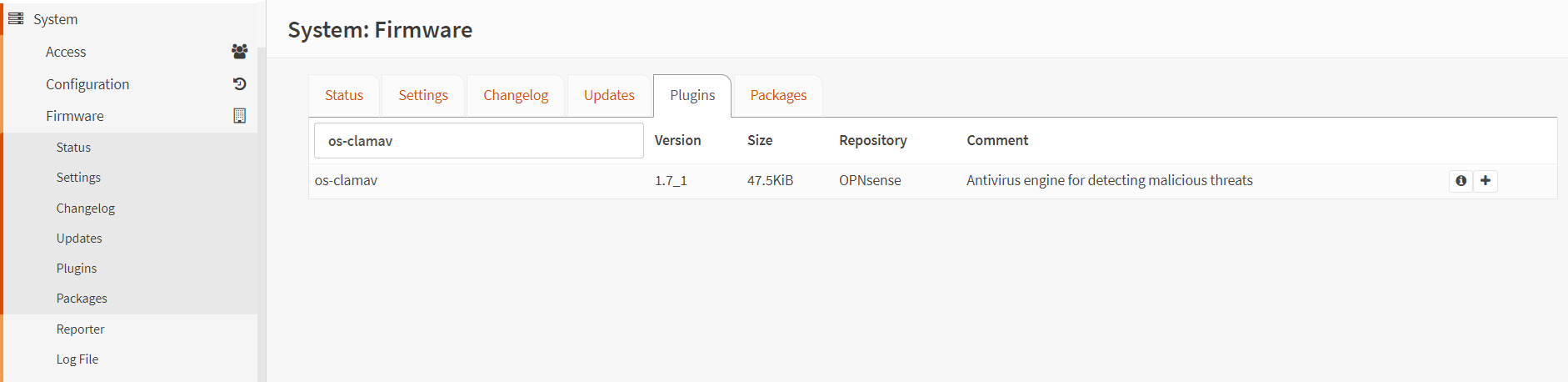 Installing the ClamAV plugin in OPNsense