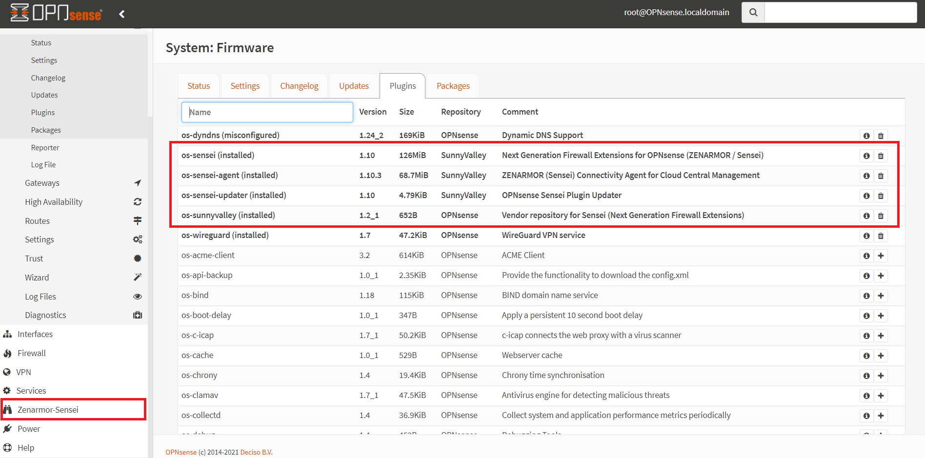 Installed Zenarmor Plugins on OPNsense