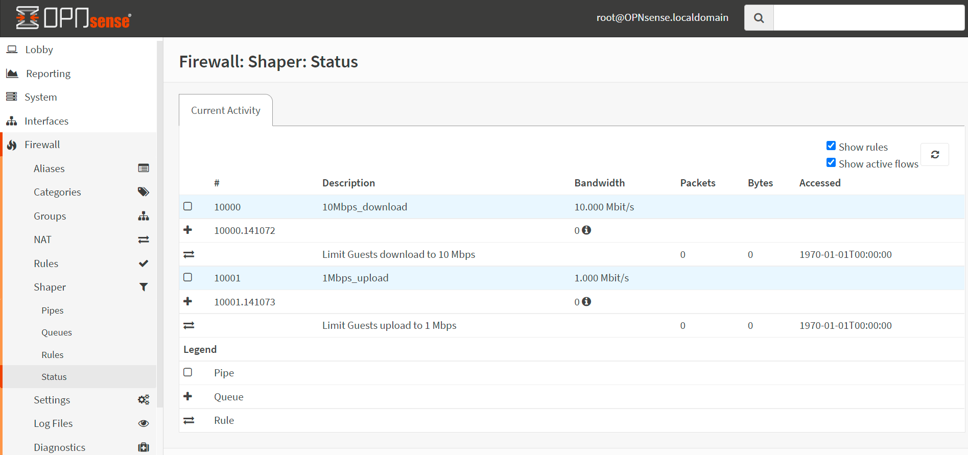 Viewing Traffic Shaping Status in OPNsense