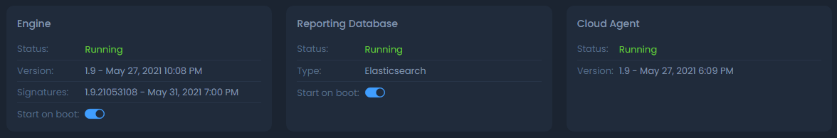 Services Status(Engine, Reporting DB, Cloud Agent)