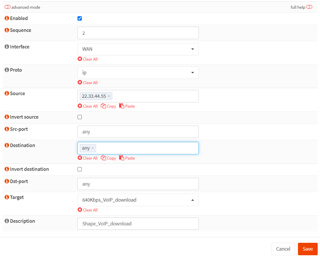 Creating traffic shaper rule for VoIP download bandwidth reservation in OPNsense