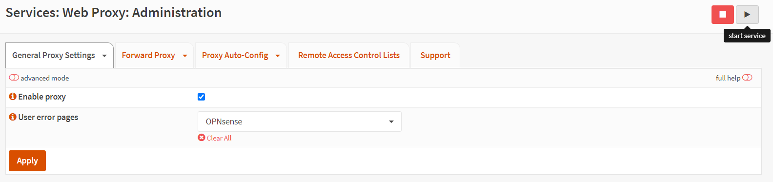 Starting a Stopped Proxy Service on OPNsense