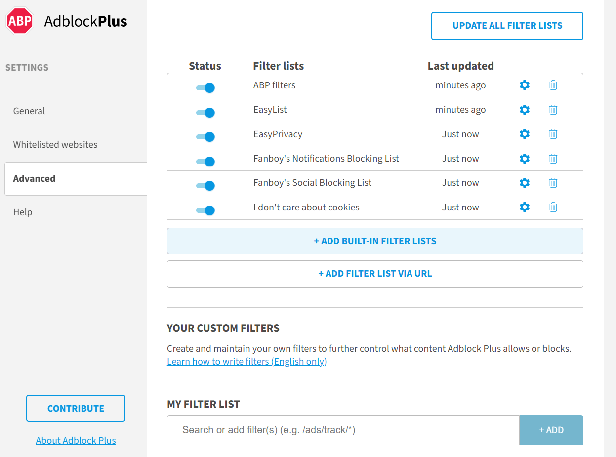 Managing AdBlock Plus Filter Lists