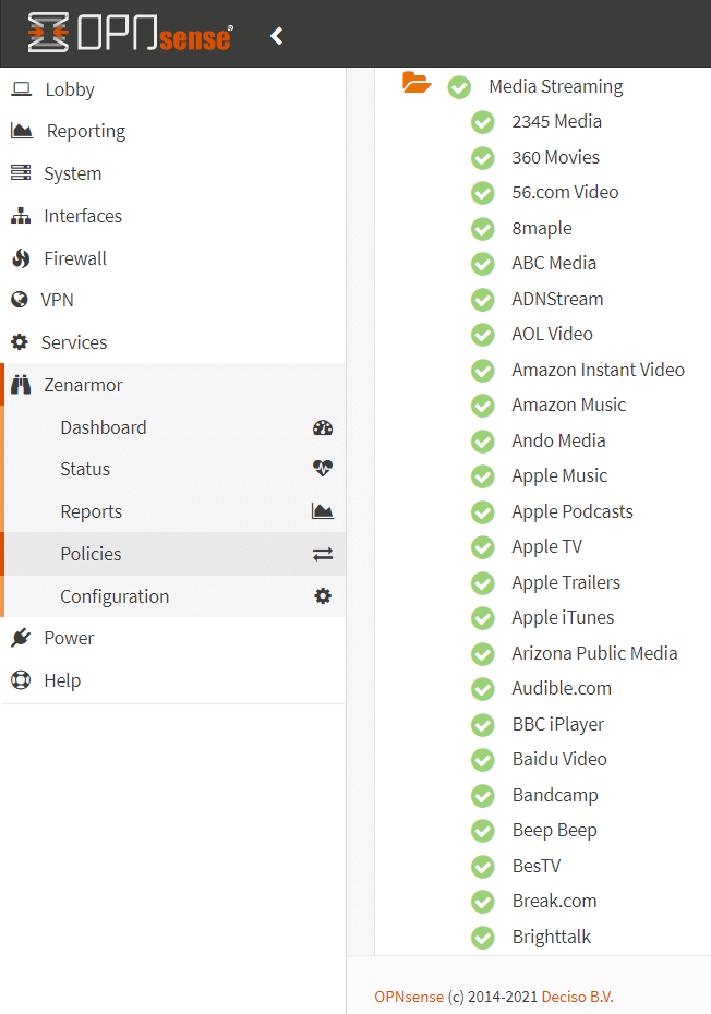 Viewing Media Streaming applications on Zenarmor