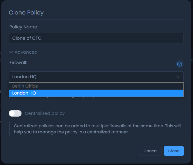 Cloning a policy