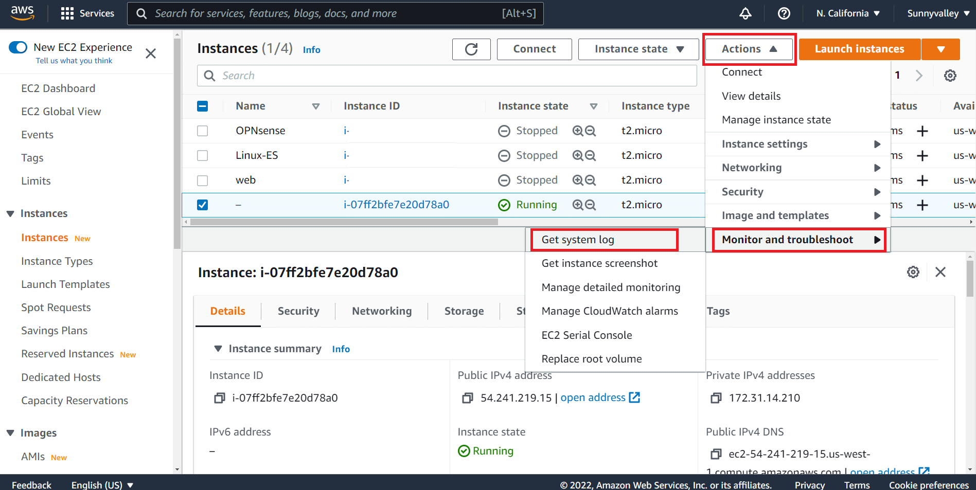 Getting System Log for OPNsense instance on AWS