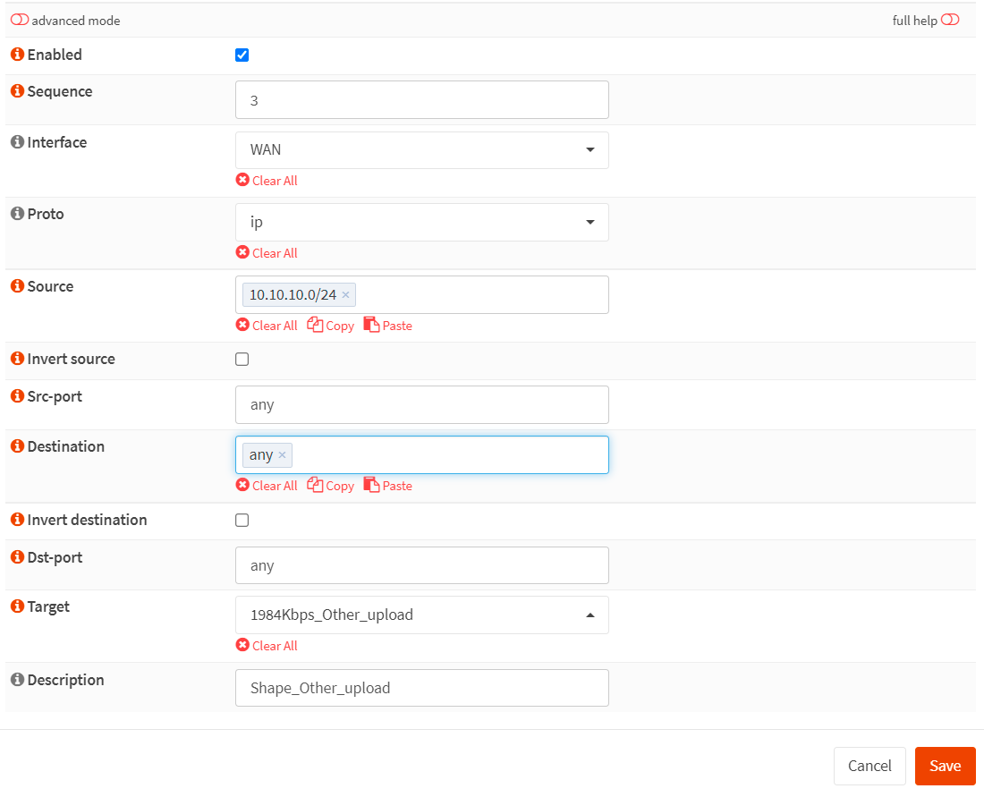 Creating traffic shaper rule for all other WAN upload bandwidth limitation in OPNsense