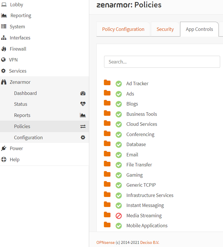 Blocking Media Streaming application category on Zenarmor