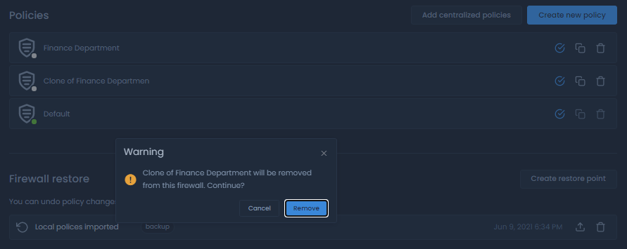 Deleting a policy