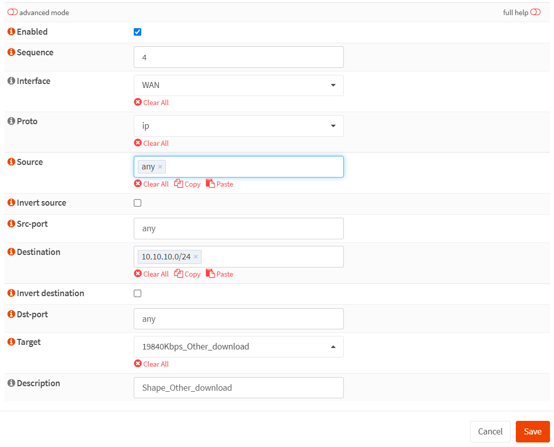 Creating traffic shaper rule for all other WAN download bandwidth limitation in OPNsense