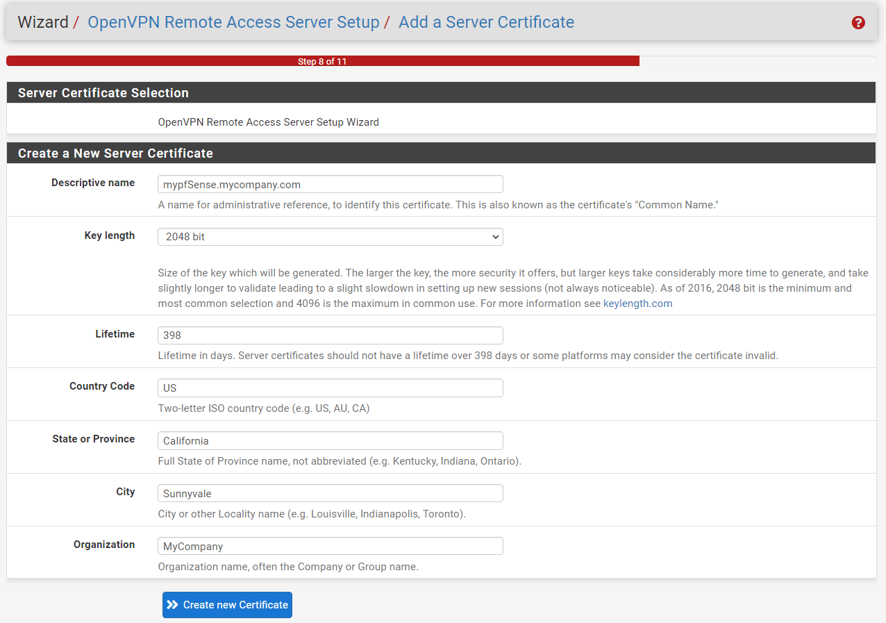 Creating Server Certificate on pfSense