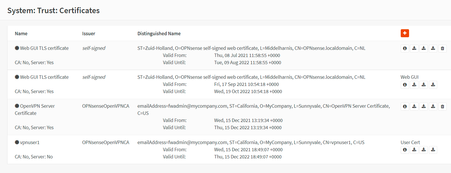 Viewing VPN client certificate in OPNsense