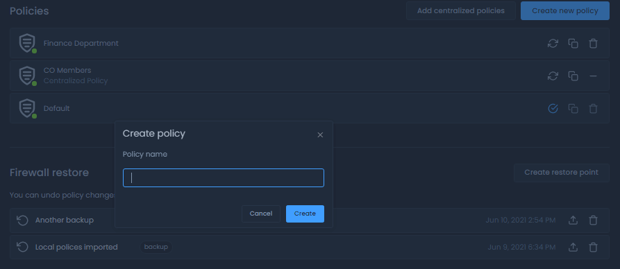 Creating a new policy