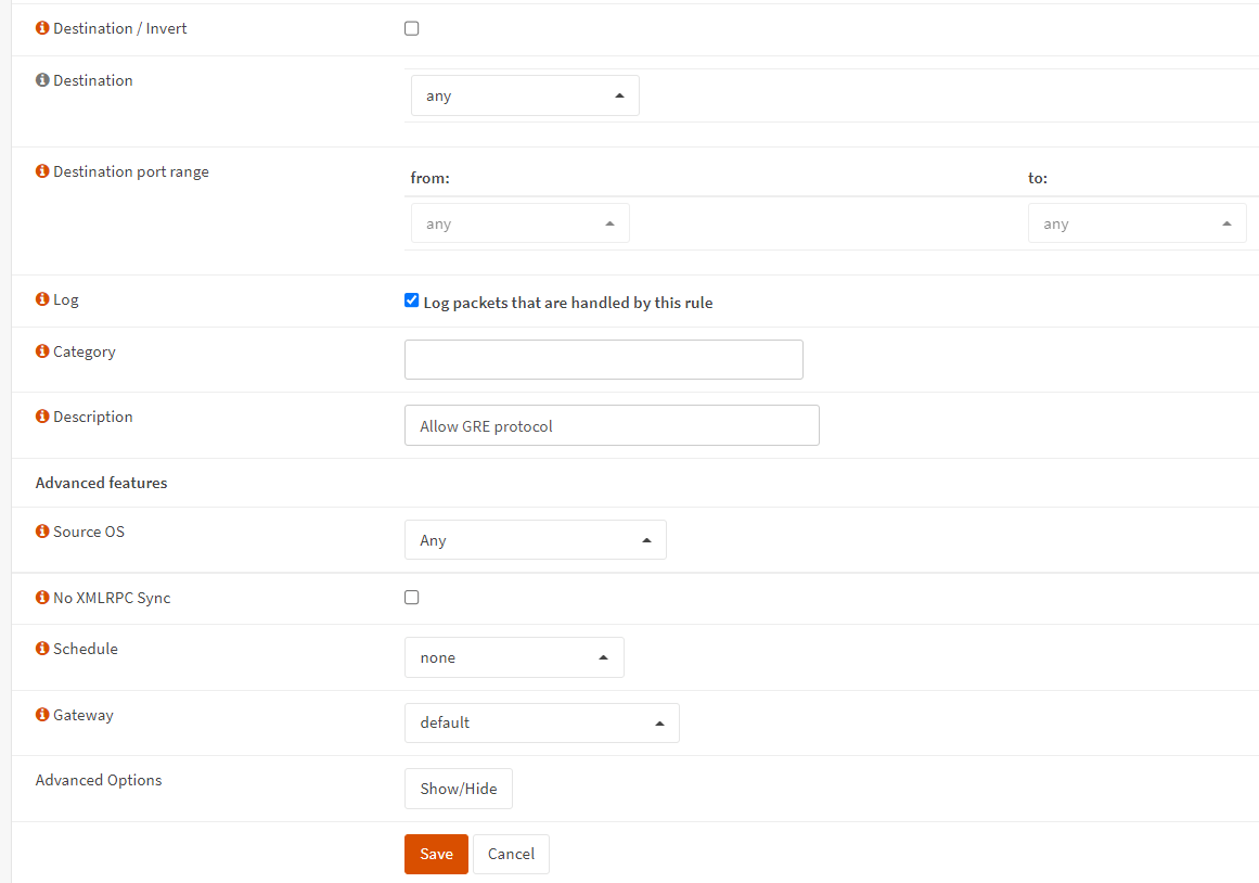 Define a Firewall Rule To Allow GRE Protocol on WAN Interface-1