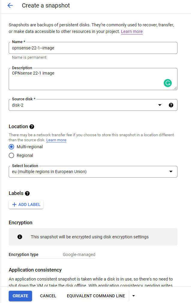  Creating a snapshot of OPNsense installed disk on Google Cloud