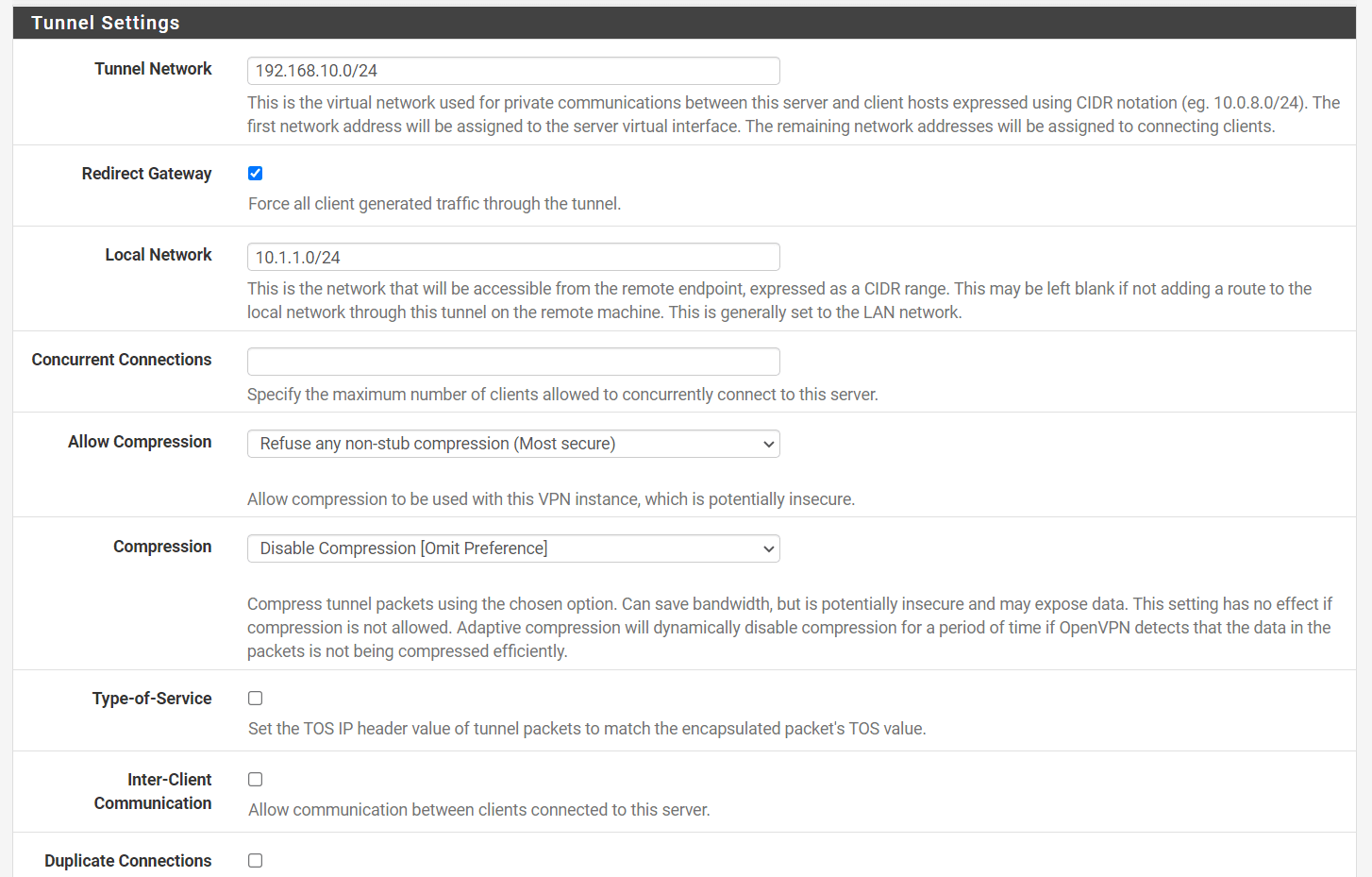 OpenVPN Tunnel Settings on pfSense