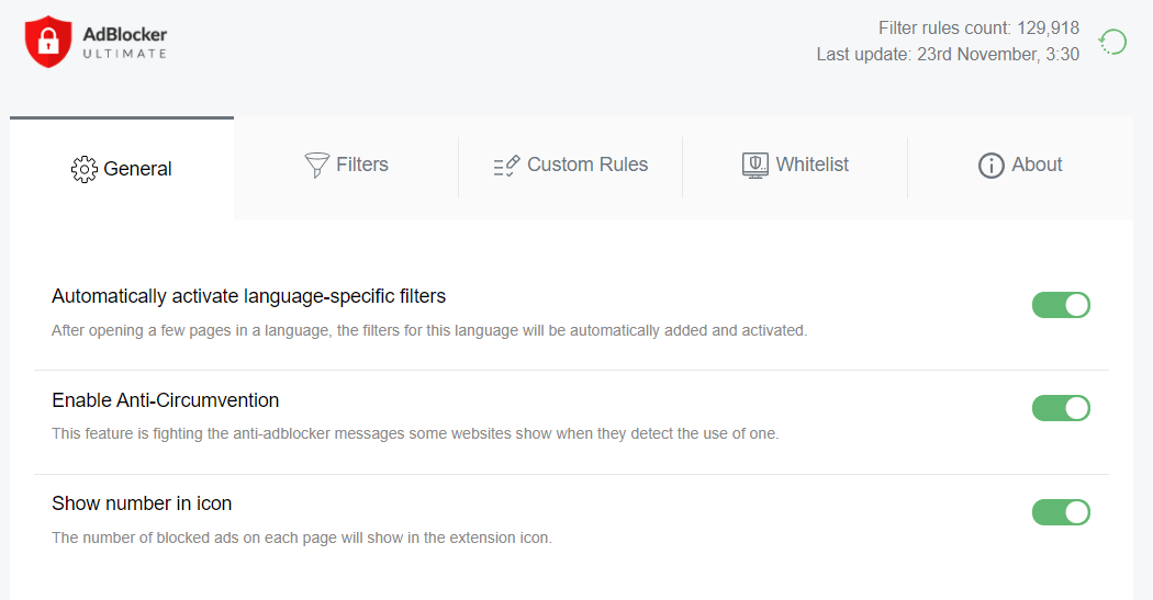 AdBlocker Ultimate General Settings