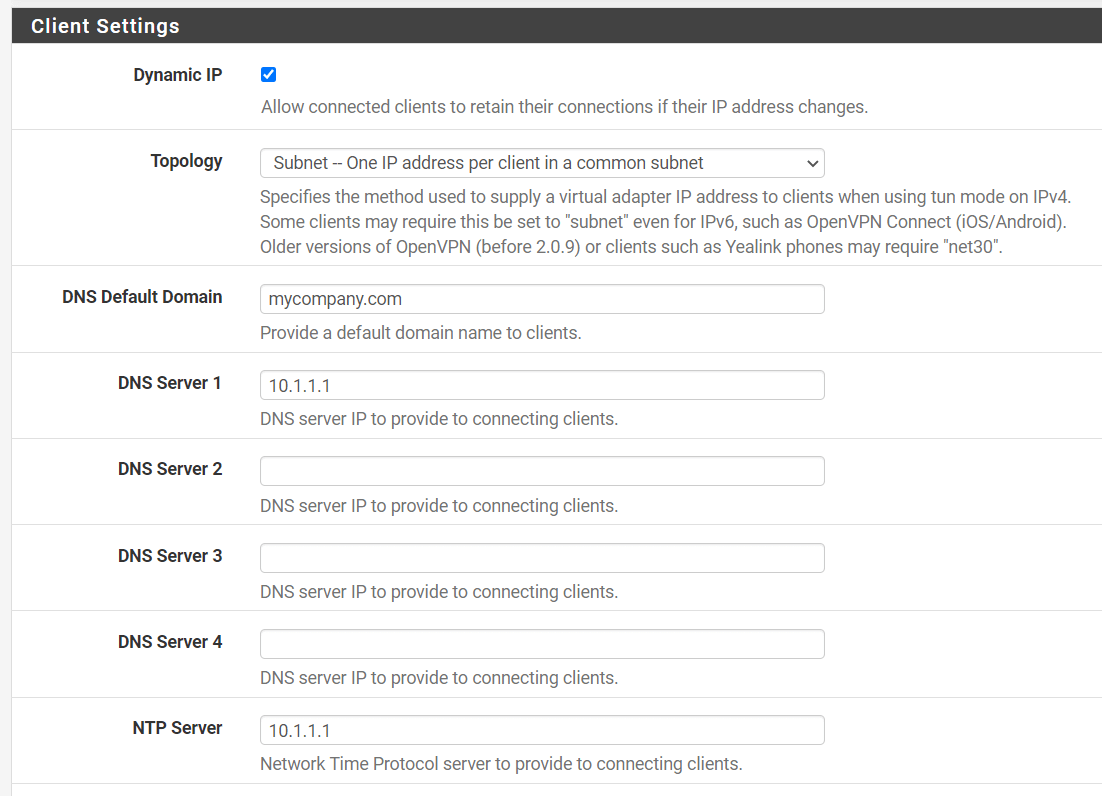 OpenVPN Client Settings on pfSense