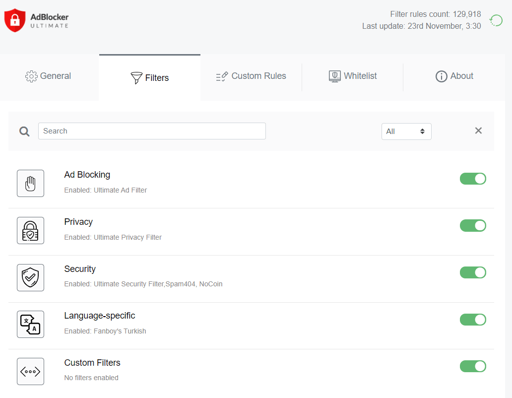 AdBlocker Ultimate Filter Types