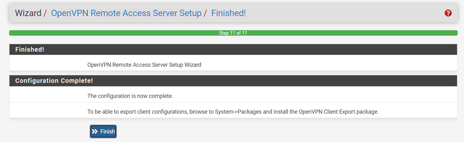 Completing the OpenVPN Configuration Wizard